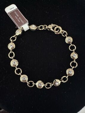 Henri Bendel Rivet Station Signed Gold and Crystal Bracelet NWT